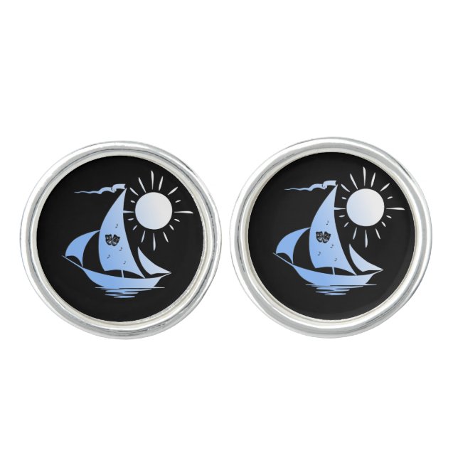 Blue Comedy and Tragedy Theater Sailboat Cufflinks (Front)