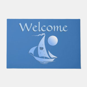 Blue Comedy and Tragedy Theater Sailboat Doormat