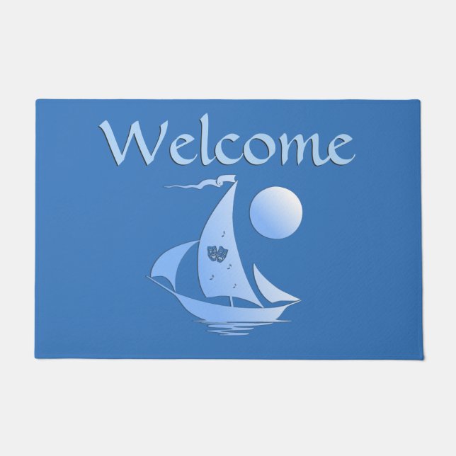 Blue Comedy and Tragedy Theater Sailboat Doormat (Front)
