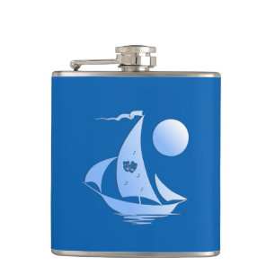 Blue Comedy and Tragedy Theater Sailboat Flask