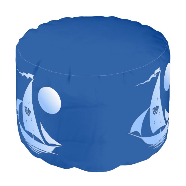 Blue Comedy and Tragedy Theater Sailboat Pouf (Angled Front)
