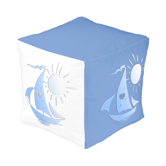 Blue Comedy and Tragedy Theater Sailboat Pouf (Angled Back)
