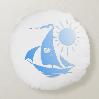 Blue Comedy and Tragedy Theater Sailboat Round Pillow