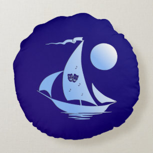 Blue Comedy and Tragedy Theater Sailboat Round Pillow