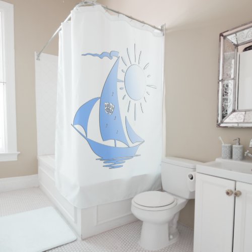 Blue Comedy and Tragedy Theater Sailboat Shower Curtain