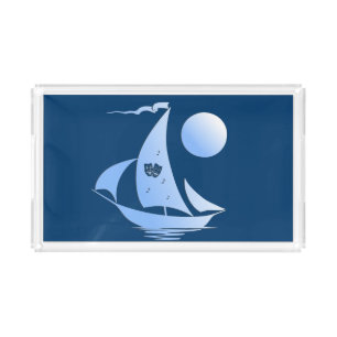 Blue Comedy and Tragedy Theater Sailboat Vanity Acrylic Tray