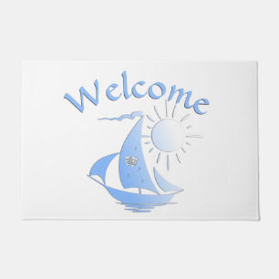 Blue Comedy and Tragedy Theater Sailboat Welcome Doormat