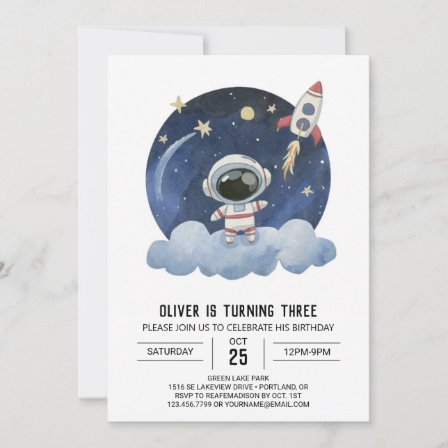 Blue Comet Kids Astronaut Boy Birthday Invitation (Front)