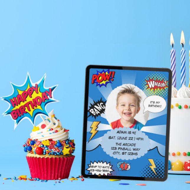 Blue Comic Birthday Party Invitation (Creator Uploaded)