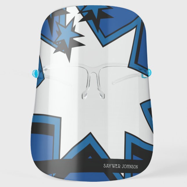 Blue Comic Book Kapow Star Name Face Shield (Front)