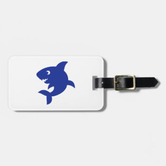 Blue comic shark luggage tag