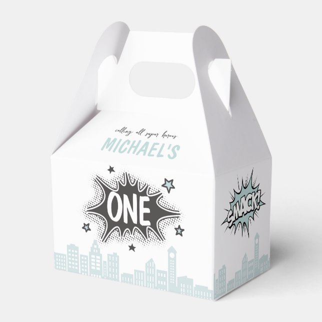Blue Comics Book Superhero Gable Favor Box (Front Side)