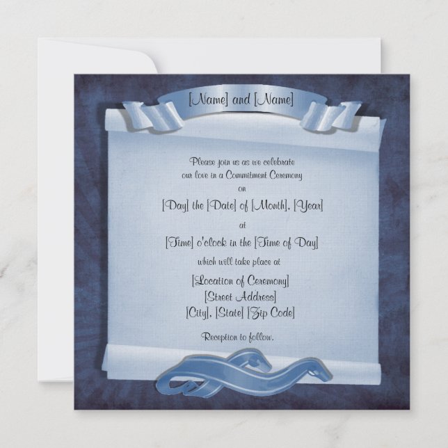 Blue Commitment Ceremony Custom Square Invitations (Front)