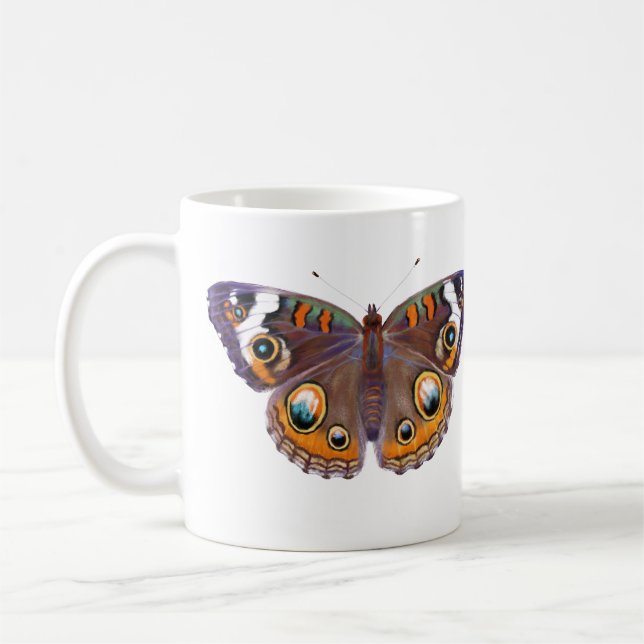 Blue Common Buckeye Butterfly Realistic Painting Coffee Mug (Left)