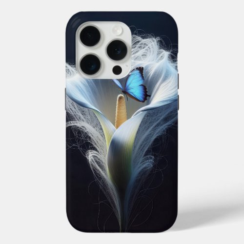 Blue Common Morpho Butterfly In Lily iPhone 15 Pro Case