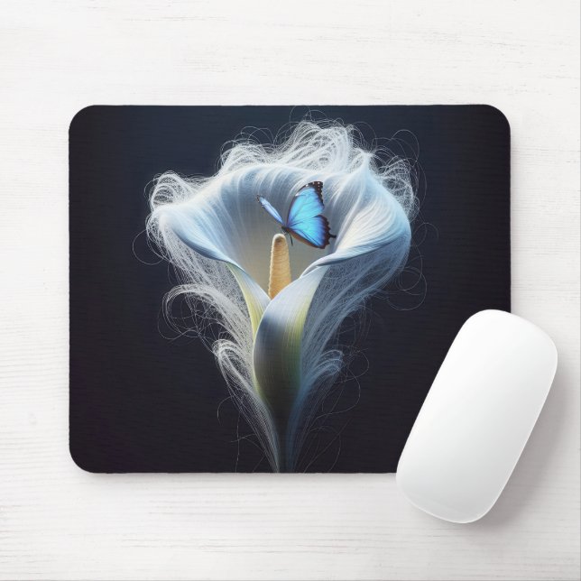 Blue Common Morpho Butterfly In Lily Mouse Pad (With Mouse)