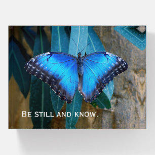 Blue Common Morpho Butterfly with Quote Paperweight