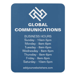 Blue Company Custom Business Hours Store Door Sign