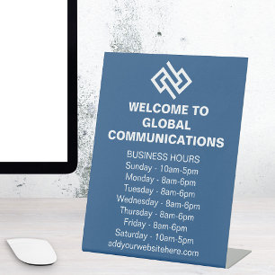 Blue Company Custom Business Hours Store Pedestal Sign