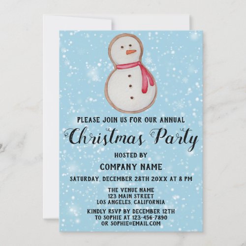 Blue Company Holiday Christmas Party Snowman Invitation