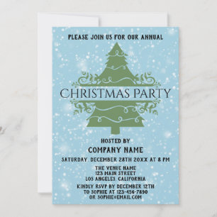 Blue Company Holiday Christmas Party Tree Snow Invitation