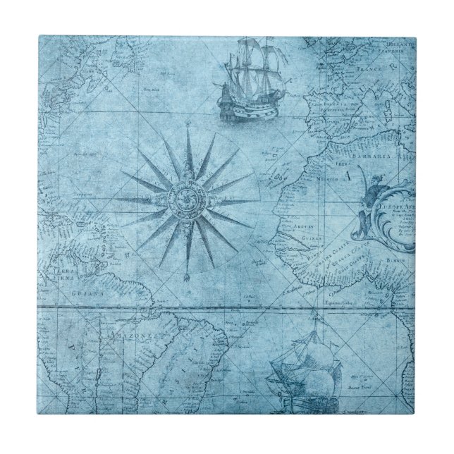 Blue compass ceramic tile (Front)