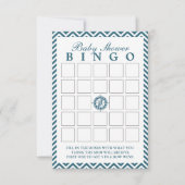 Blue Compass Chevron Baby Shower Bingo Cards (Front)