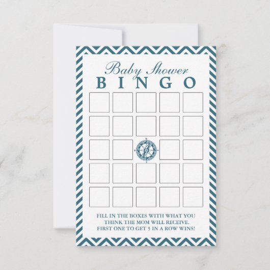 Blue Compass Chevron Baby Shower Bingo Cards (Front)