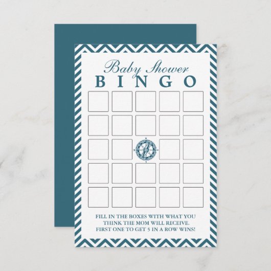 Blue Compass Chevron Baby Shower Bingo Cards (Front/Back)
