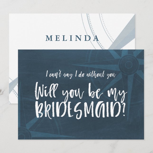 Blue Compass Nautical Will You be My Bridesmaid Invitation (Front/Back)