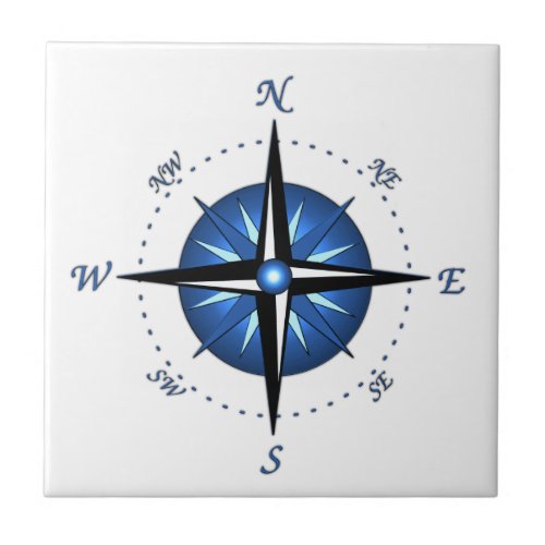 Blue Compass Rose Ceramic Tile