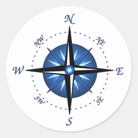 Blue Compass Rose Classic Round Sticker