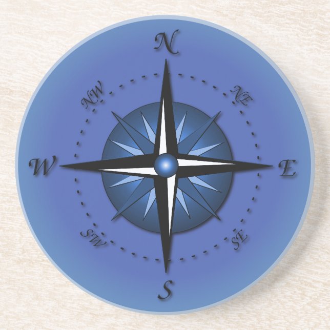Blue Compass Rose Coaster (Front)