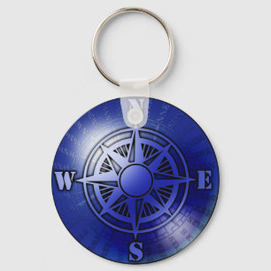Blue compass rose keychain