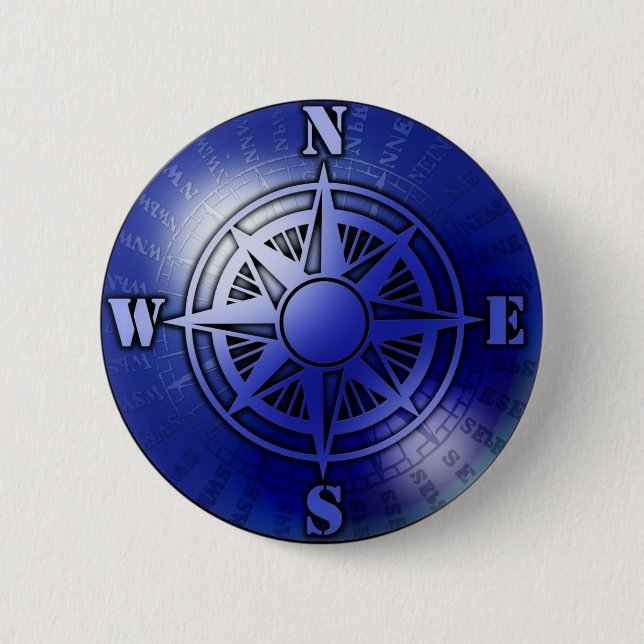 Blue compass rose pinback button (Front)