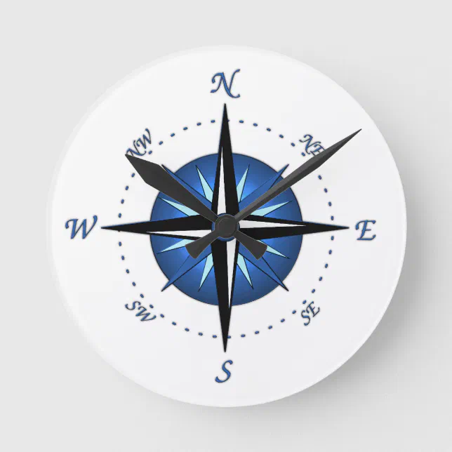 Blue Compass Rose Round Clock | Zazzle