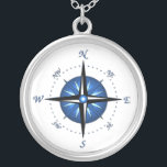 Blue Compass Rose Silver Plated Necklace<br><div class="desc">Vintage compass rose</div>