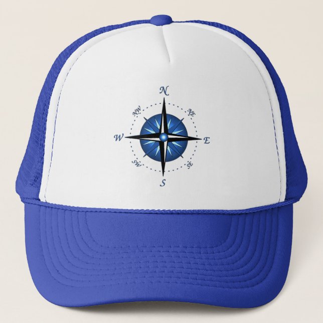 Blue Compass Rose Trucker Hat (Front)