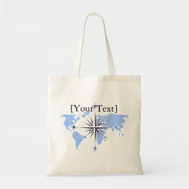 Blue Compass Rose World Map Budget Tote Bag (Front)