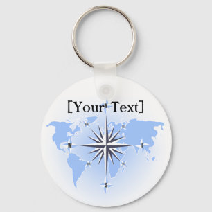 Blue Compass Rose World Map Keychain