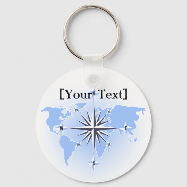 Blue Compass Rose World Map Keychain (Front)