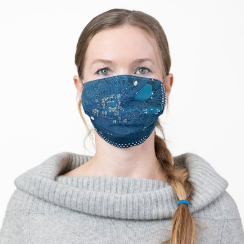 blue computer board electronic pattern technology adult cloth face mask