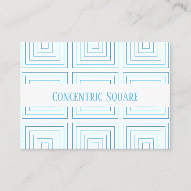 Blue Concentric Square Geometric Business Card (Front)
