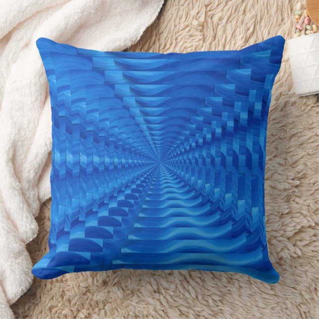 Blue Concentric Squares Throw Pillow (Blanket)