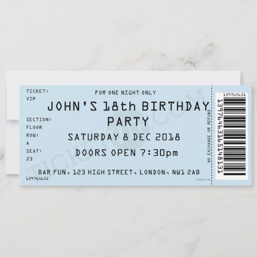 Blue Concert Ticket Party Invitation