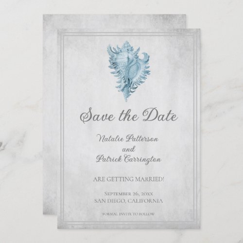 Blue Conch Shell Save the Date Invite