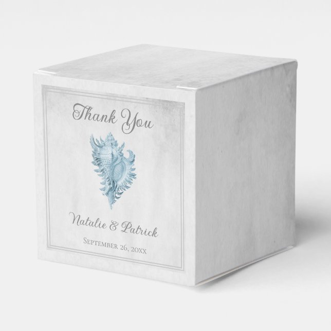 Blue Conch Shell Wedding Favor Boxes (Front Side)