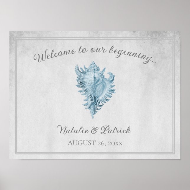 Blue Conch Shell Wedding Poster (Front)