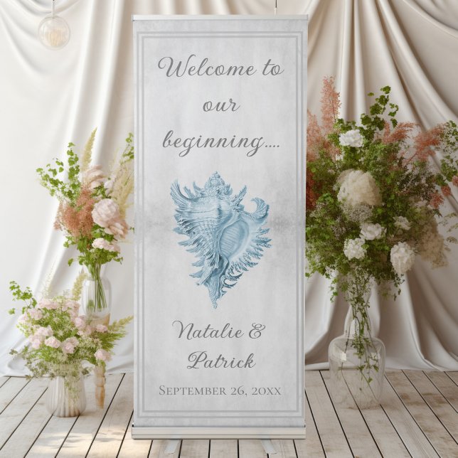 Blue Conch Shell Wedding Retractable Banner (Blue Conch Shell Wedding Welcome Retractable Banner)