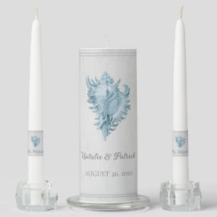 Blue Conch Shell Wedding Unity Candle Set